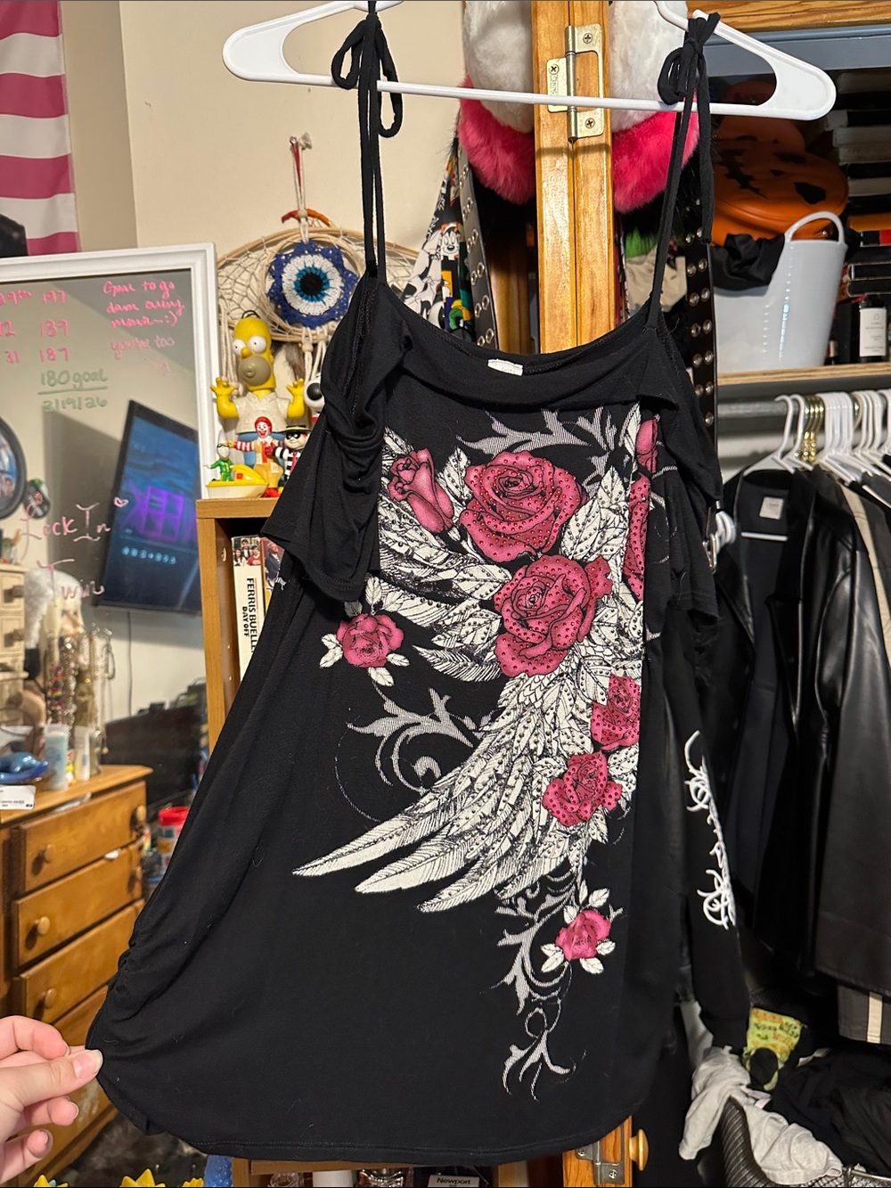 Liberty Black Top with Red Floral Print